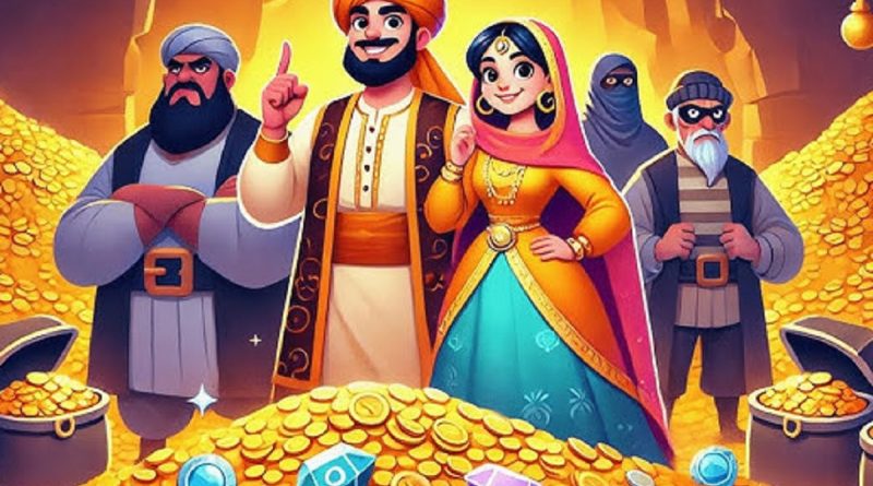 Ali Baba and the Forty Thieves discovering the secret treasure