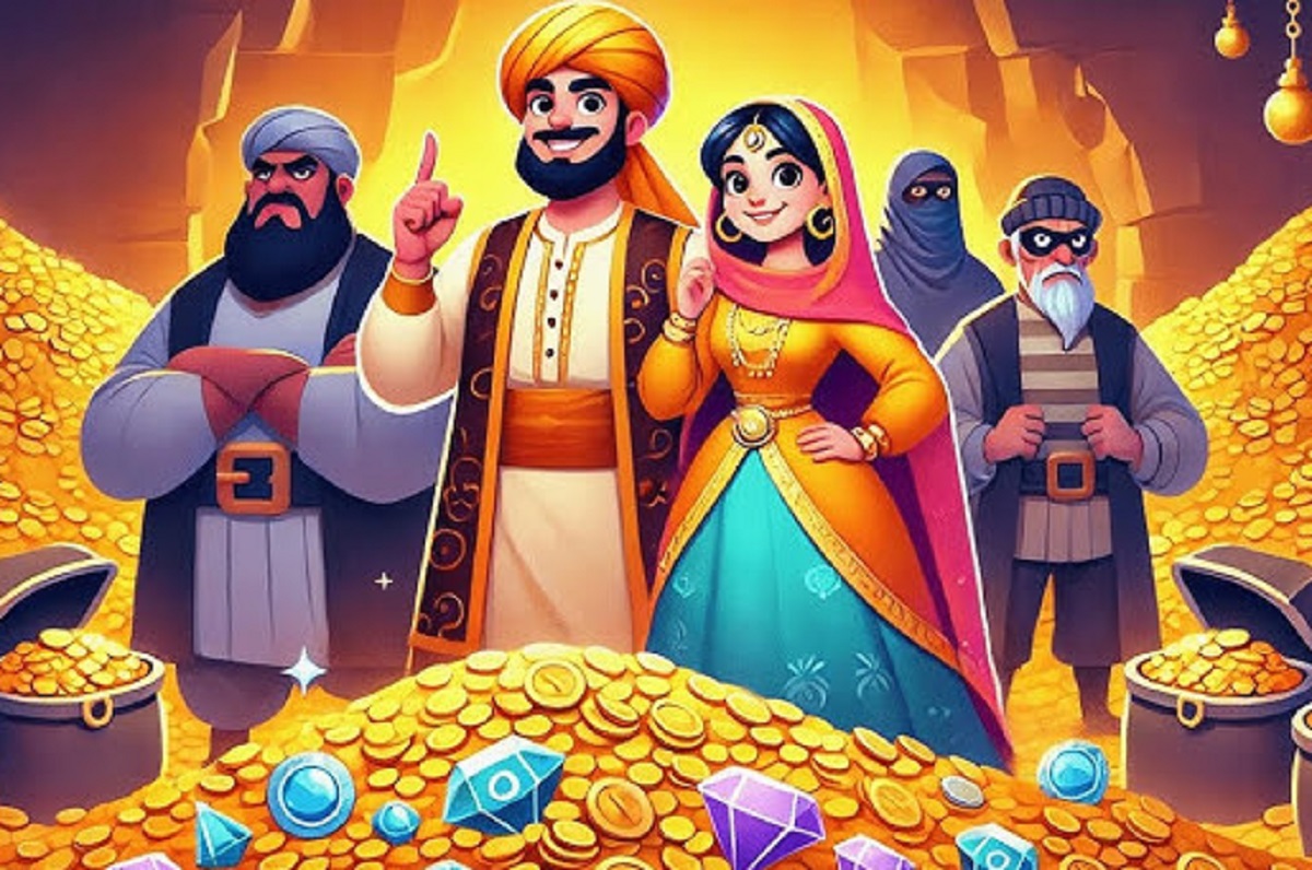 Ali Baba and the Forty Thieves discovering the secret treasure