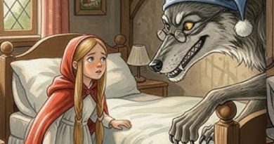 Little Red Riding Hood story illustration in forest