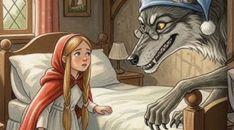 Little Red Riding Hood story illustration in forest