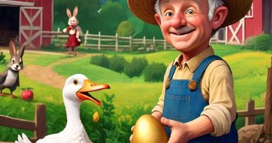 The Golden Goose story with youngest son and golden feathered goose