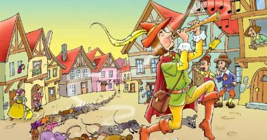 The Pied Piper leading the children of Hamelin toward the river