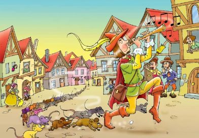 The Pied Piper leading the children of Hamelin toward the river