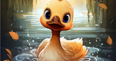 The Ugly Duckling looking at his swan reflection in the lake