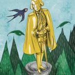 The Happy Prince: A Timeless Tale Of Sacrifice And Selfless Love A golden statue of the Happy Prince looking down at a small swallow in a snowy city.