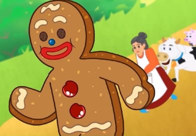 Gingerbread man story running through forest chased by animals