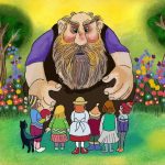 selfish giant story garden with children and blossoms