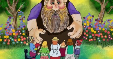 selfish giant story garden with children and blossoms