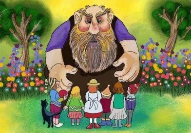 selfish giant story garden with children and blossoms
