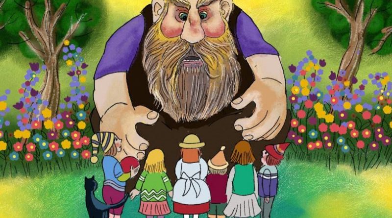 selfish giant story garden with children and blossoms